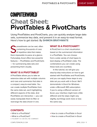 Download our Excel PivotTables and PivotCharts Cheat Sheet: Insights and Tips by